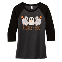 Fun Pickleboo Ghost Playing Pickleball Halloween Paddleball Gift Women's Tri-Blend 3/4-Sleeve Raglan Shirt