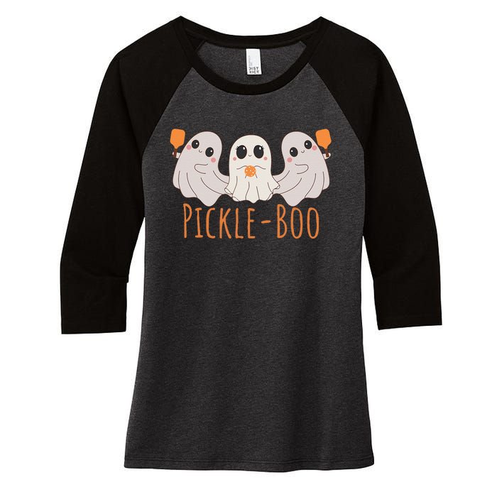 Fun Pickleboo Ghost Playing Pickleball Halloween Paddleball Gift Women's Tri-Blend 3/4-Sleeve Raglan Shirt