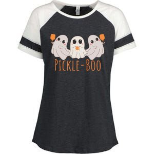 Fun Pickleboo Ghost Playing Pickleball Halloween Paddleball Gift Enza Ladies Jersey Colorblock Tee