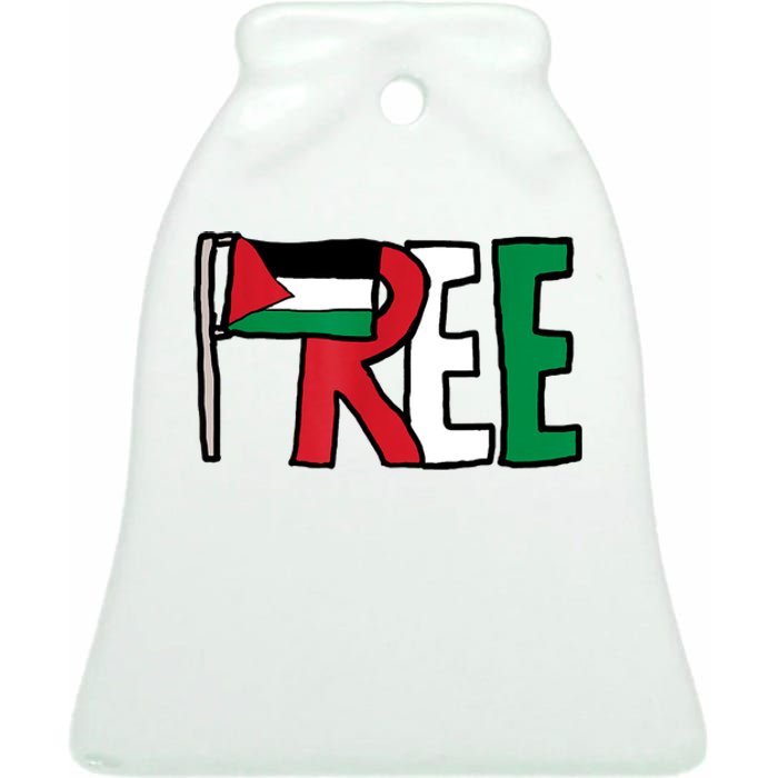 Free Palestine Gaza Palestinian Flag Ceramic Bell Ornament