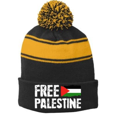 Free Palestine Gaza Flag Arabic Freedom for Palestinians Stripe Pom Pom Beanie