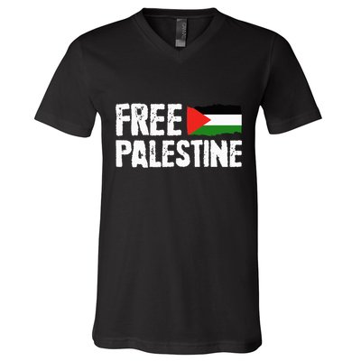 Free Palestine Gaza Flag Arabic Freedom for Palestinians V-Neck T-Shirt