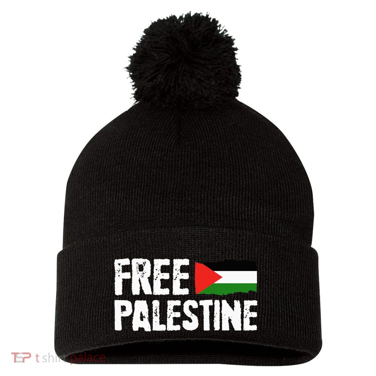 Free Palestine Gaza Flag Arabic Freedom for Palestinians Pom Pom 12in Knit Beanie