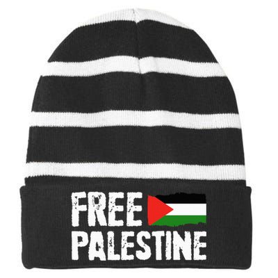 Free Palestine Gaza Flag Arabic Freedom for Palestinians Striped Beanie with Solid Band