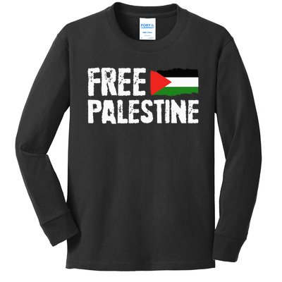 Free Palestine Gaza Flag Arabic Freedom for Palestinians Kids Long Sleeve Shirt