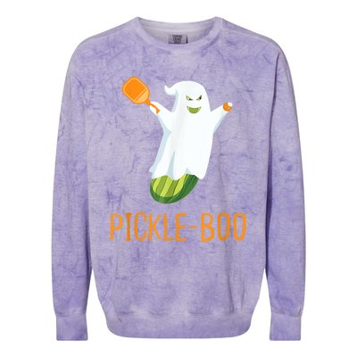 Funny Pickle Ghost Loves To Play Pickleball At Halloween Colorblast Crewneck Sweatshirt