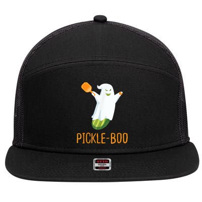 Funny Pickle Ghost Loves To Play Pickleball At Halloween 7 Panel Mesh Trucker Snapback Hat