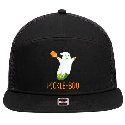 Funny Pickle Ghost Loves To Play Pickleball At Halloween 7 Panel Mesh Trucker Snapback Hat