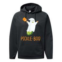 Funny Pickle Ghost Loves To Play Pickleball At Halloween Performance Fleece Hoodie