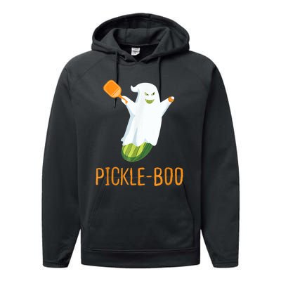 Funny Pickle Ghost Loves To Play Pickleball At Halloween Performance Fleece Hoodie