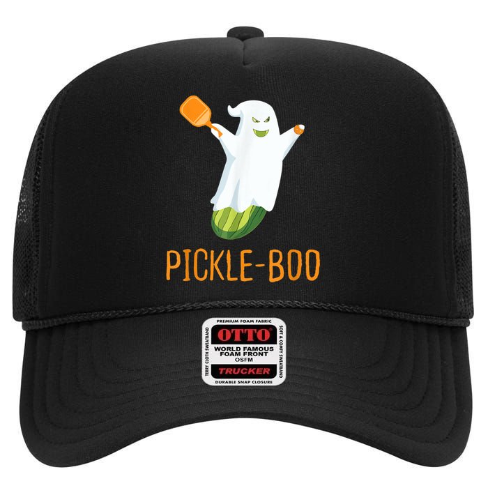 Funny Pickle Ghost Loves To Play Pickleball At Halloween High Crown Mesh Back Trucker Hat