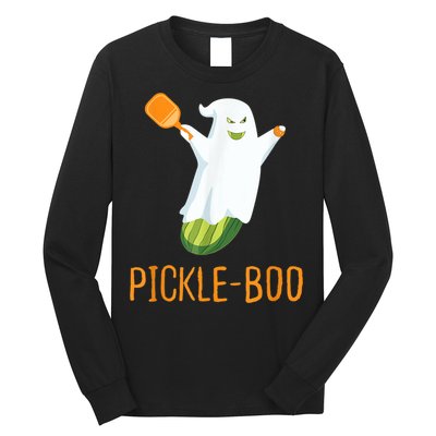 Funny Pickle Ghost Loves To Play Pickleball At Halloween Long Sleeve Shirt