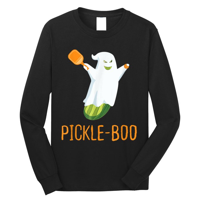 Funny Pickle Ghost Loves To Play Pickleball At Halloween Long Sleeve Shirt