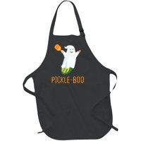 Funny Pickle Ghost Loves To Play Pickleball At Halloween Full-Length Apron With Pockets