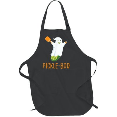 Funny Pickle Ghost Loves To Play Pickleball At Halloween Full-Length Apron With Pockets