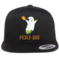 Funny Pickle Ghost Loves To Play Pickleball At Halloween Flat Bill Trucker Hat