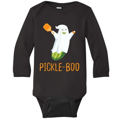 Funny Pickle Ghost Loves To Play Pickleball At Halloween Baby Long Sleeve Bodysuit