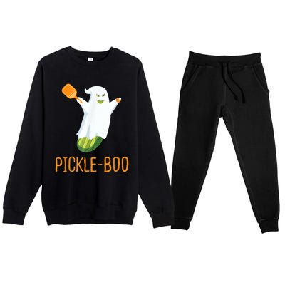 Funny Pickle Ghost Loves To Play Pickleball At Halloween Premium Crewneck Sweatsuit Set