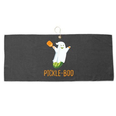 Funny Pickle Ghost Loves To Play Pickleball At Halloween Large Microfiber Waffle Golf Towel