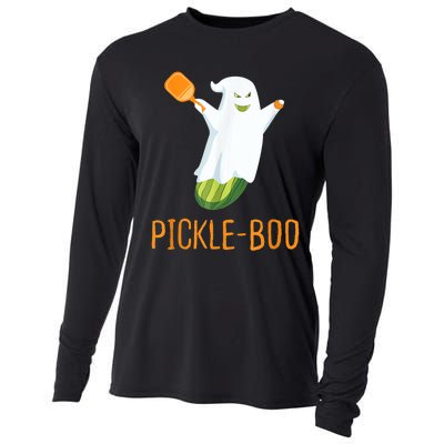 Funny Pickle Ghost Loves To Play Pickleball At Halloween Cooling Performance Long Sleeve Crew