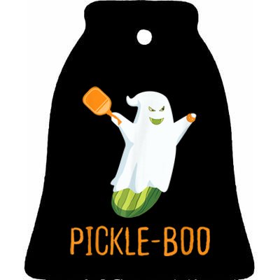 Funny Pickle Ghost Loves To Play Pickleball At Halloween Ceramic Bell Ornament