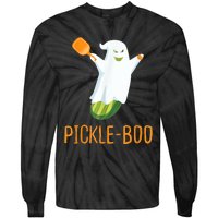 Funny Pickle Ghost Loves To Play Pickleball At Halloween Tie-Dye Long Sleeve Shirt