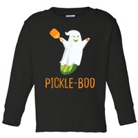 Funny Pickle Ghost Loves To Play Pickleball At Halloween Toddler Long Sleeve Shirt