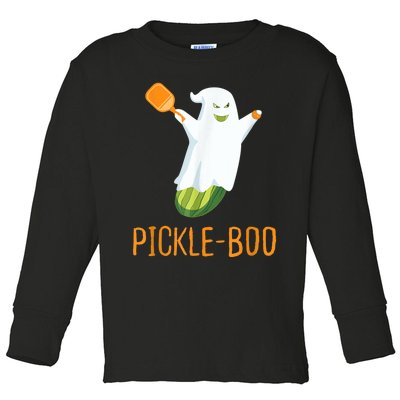 Funny Pickle Ghost Loves To Play Pickleball At Halloween Toddler Long Sleeve Shirt