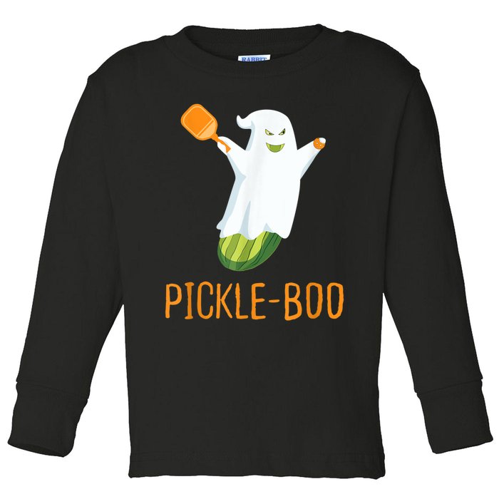 Funny Pickle Ghost Loves To Play Pickleball At Halloween Toddler Long Sleeve Shirt