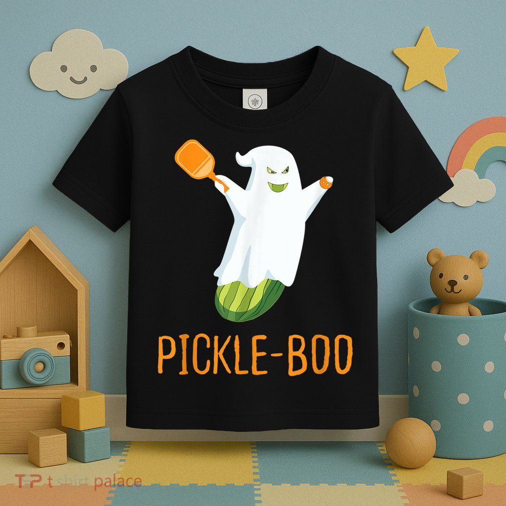 Funny Pickle Ghost Loves To Play Pickleball At Halloween Toddler T-Shirt