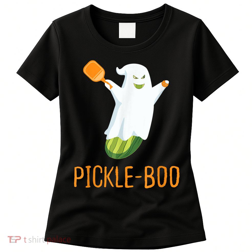 Funny Pickle Ghost Loves To Play Pickleball At Halloween Womens T-Shirt