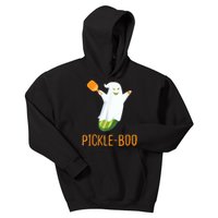 Funny Pickle Ghost Loves To Play Pickleball At Halloween Kids Hoodie