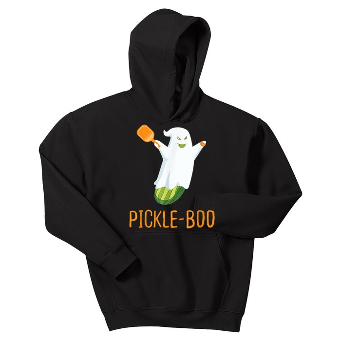 Funny Pickle Ghost Loves To Play Pickleball At Halloween Kids Hoodie