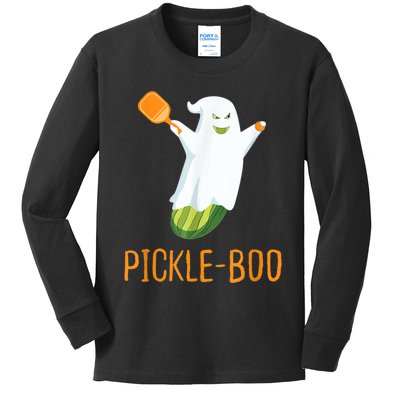 Funny Pickle Ghost Loves To Play Pickleball At Halloween Kids Long Sleeve Shirt