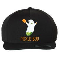 Funny Pickle Ghost Loves To Play Pickleball At Halloween Wool Snapback Cap