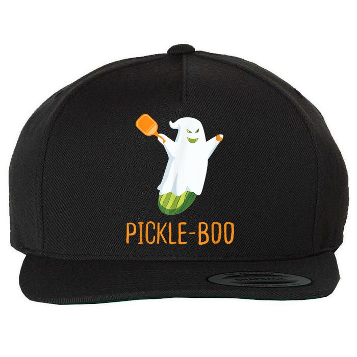 Funny Pickle Ghost Loves To Play Pickleball At Halloween Wool Snapback Cap