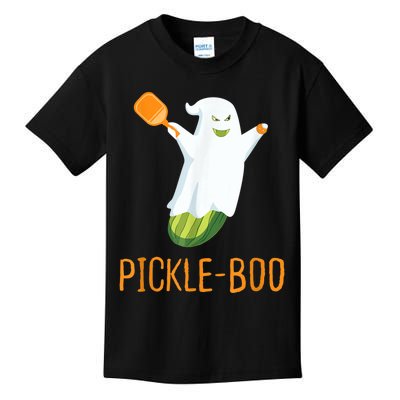 Funny Pickle Ghost Loves To Play Pickleball At Halloween Kids T-Shirt