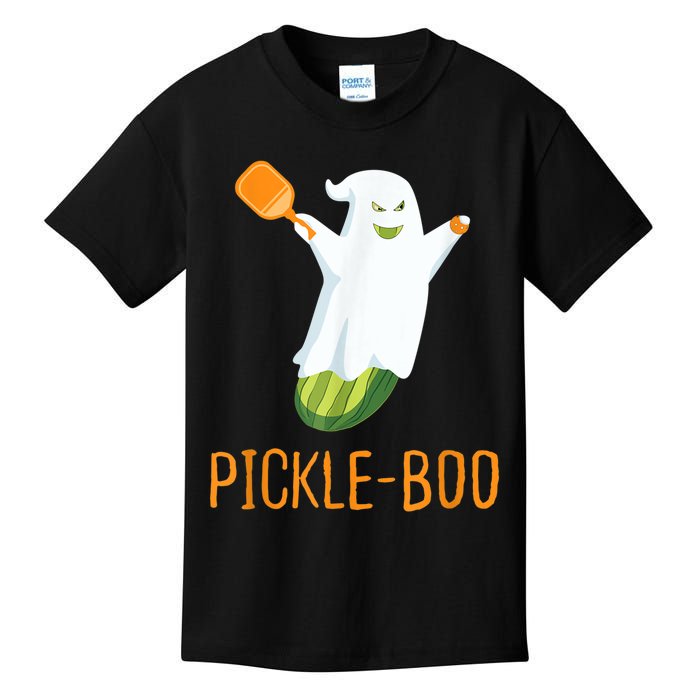 Funny Pickle Ghost Loves To Play Pickleball At Halloween Kids T-Shirt