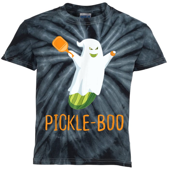 Funny Pickle Ghost Loves To Play Pickleball At Halloween Kids Tie-Dye T-Shirt