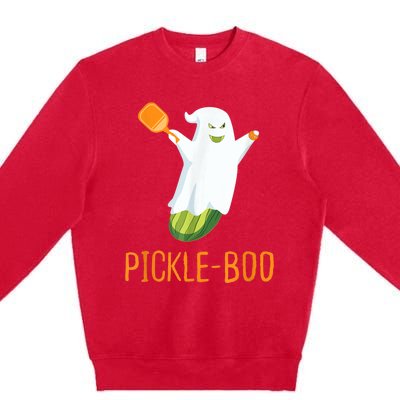 Funny Pickle Ghost Loves To Play Pickleball At Halloween Premium Crewneck Sweatshirt