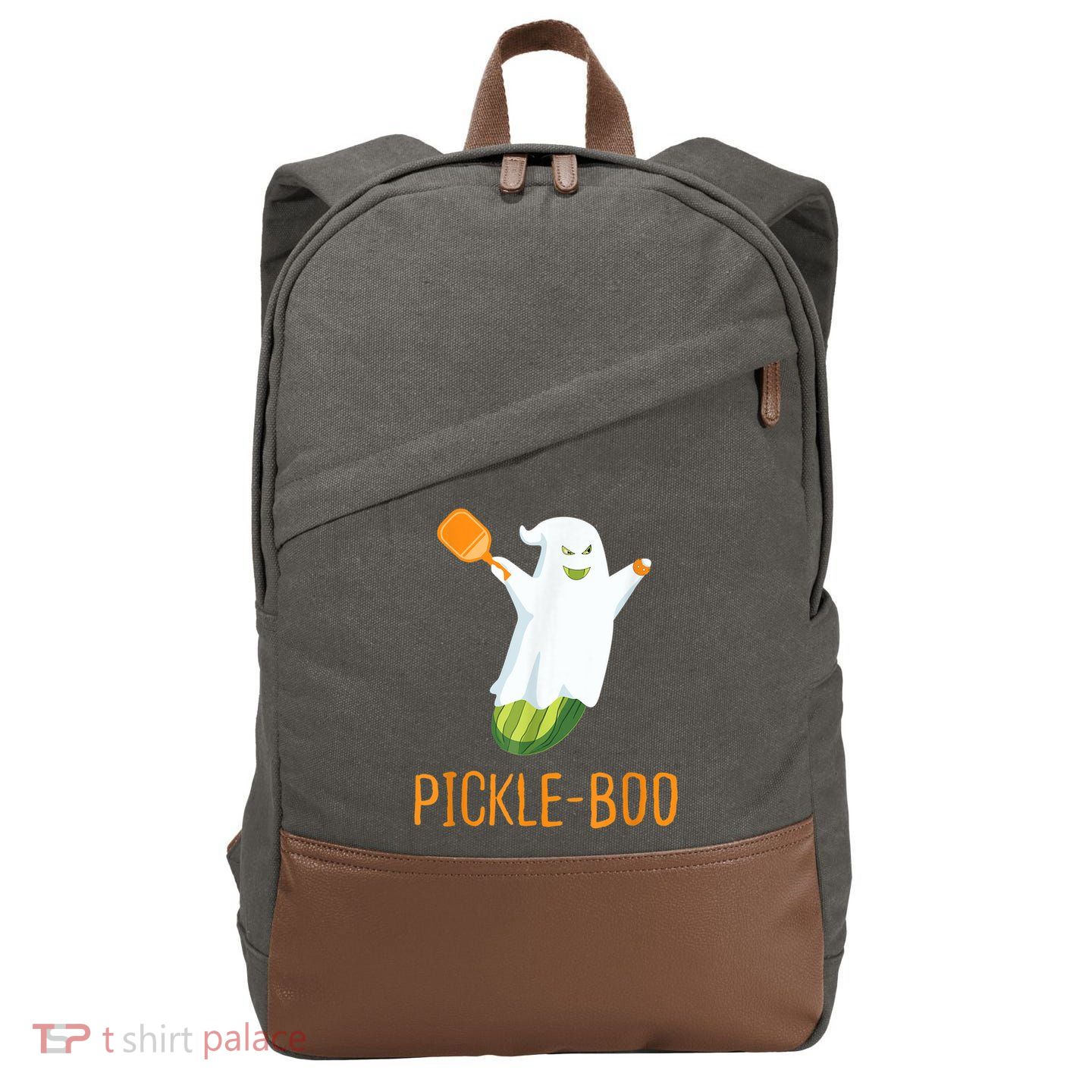 Funny Pickle Ghost Loves To Play Pickleball At Halloween Cotton Canvas Backpack