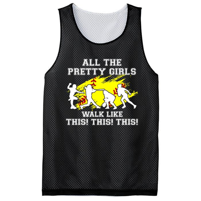 Funny Pretty Girls Walk Like This Softball Mesh Reversible Basketball Jersey Tank