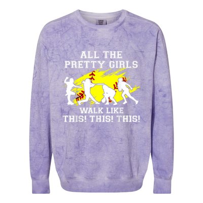 Funny Pretty Girls Walk Like This Softball Colorblast Crewneck Sweatshirt