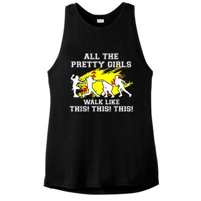 Funny Pretty Girls Walk Like This Softball Ladies PosiCharge Tri-Blend Wicking Tank