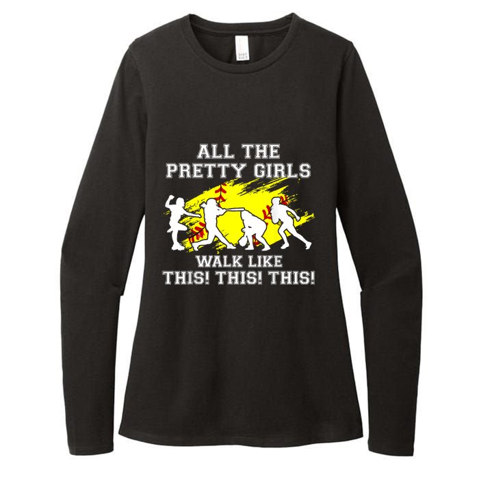 Funny Pretty Girls Walk Like This Softball Womens CVC Long Sleeve Shirt