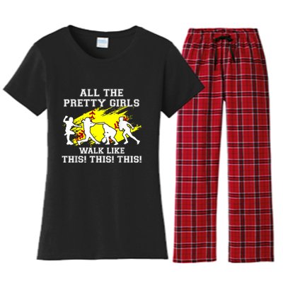 Funny Pretty Girls Walk Like This Softball Women's Flannel Pajama Set