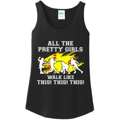 Funny Pretty Girls Walk Like This Softball Ladies Essential Tank