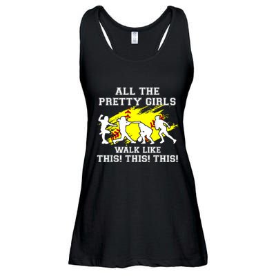 Funny Pretty Girls Walk Like This Softball Ladies Essential Flowy Tank