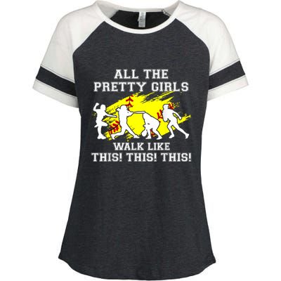 Funny Pretty Girls Walk Like This Softball Enza Ladies Jersey Colorblock Tee