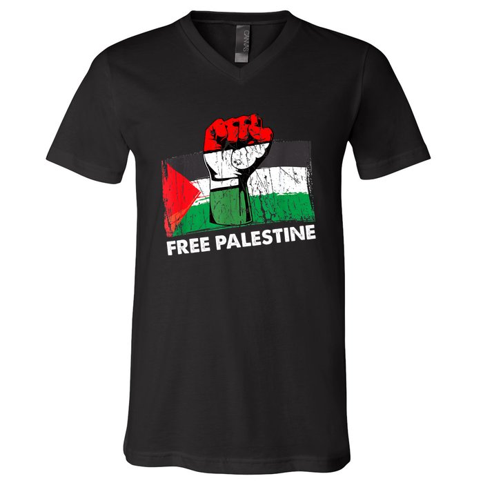 Free Palestine Gaza Palestinian Flag V-Neck T-Shirt